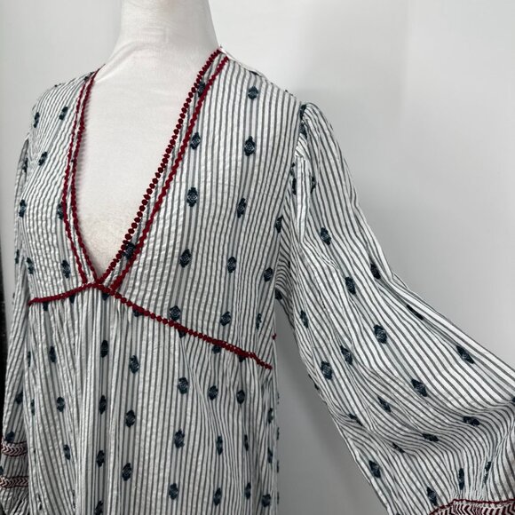 Zara Striped Embroidered Maxi Dress Size Large - Picture 5 of 11